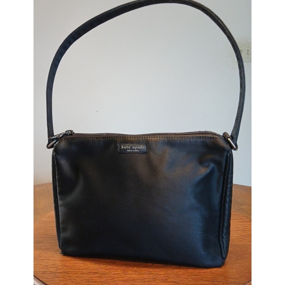 Kate Spade Bag Black Fabric Top Zip Classic Minimalist Chic Pocket - Picture 2 of 11